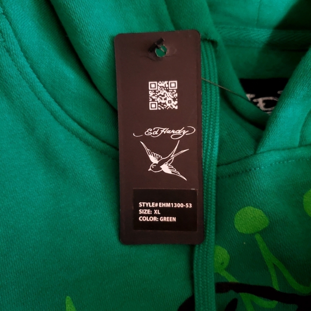 Ed Hardy Green New York City Snake Poker Graphic Hoodie Size XL NWT - Picture 7 of 9
